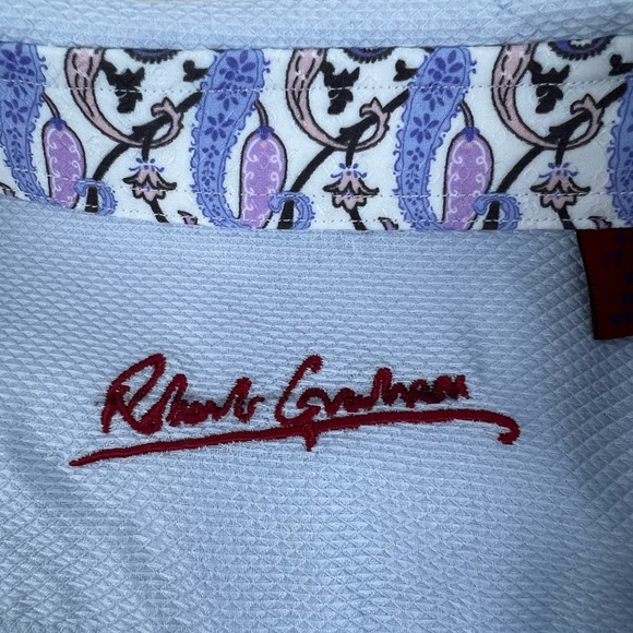 Robert Graham Button Down Mens Shirt Blue with flowered accents Size XL - Picture 12 of 15